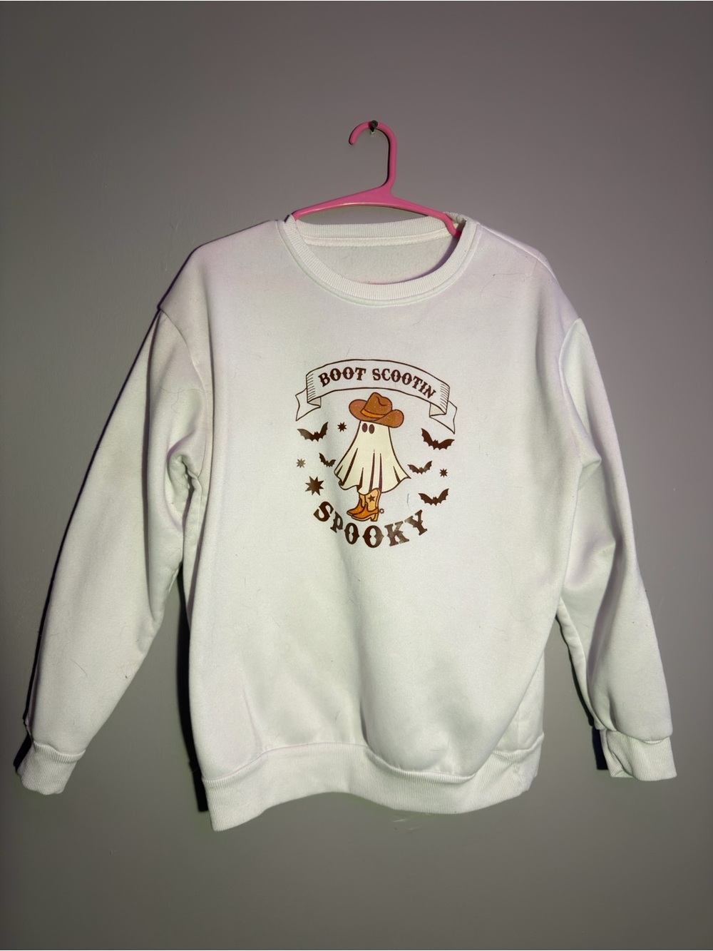 White "Boot Scootin' Spooky" Graphic Crewneck Sweater